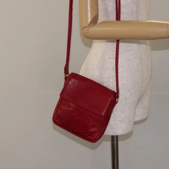 CHANEL COCO Mark Shoulder Bag Lamb Skin Red Gold - Picture 15 of 16